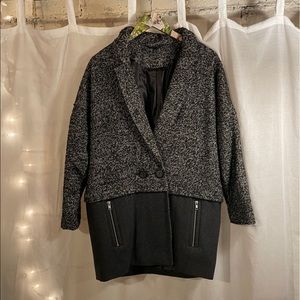 Topshop: Dark Gray Color-block Overcoat